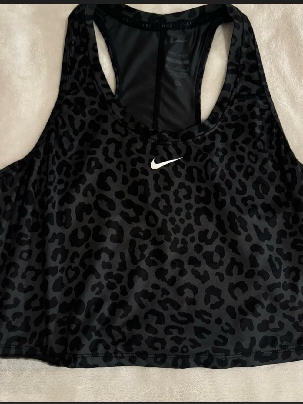 Nike Black and Gray Leopard Racerback Crop Sports Bra